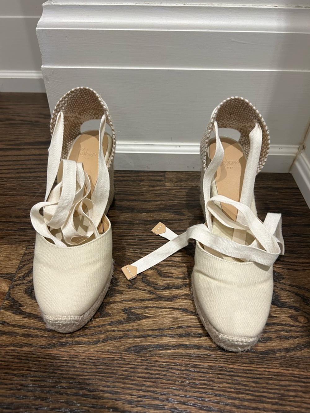 Castaner Espadrille Wedge Lace-Up Sandals in Cream